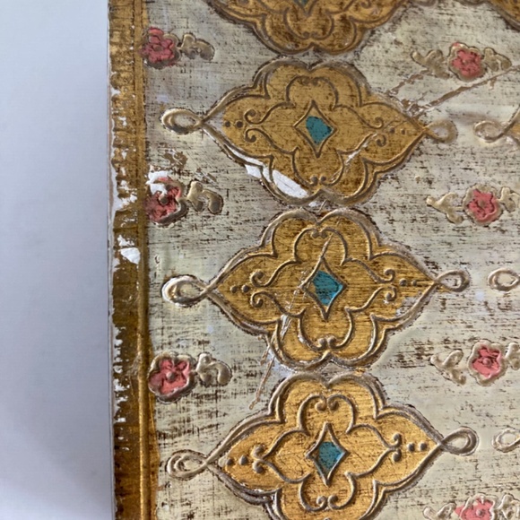 Vintage Italian Florentine Wooden Box w/Hinged Lid Gold Rectangle Chippy Italy - Picture 14 of 16